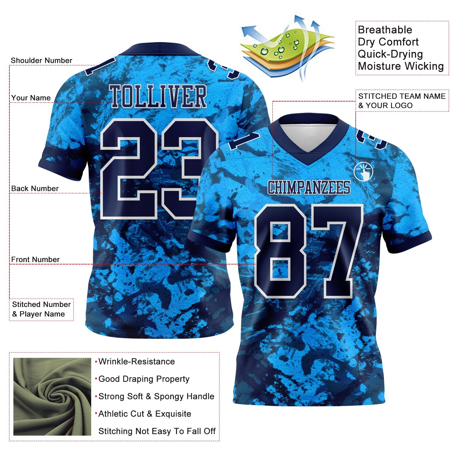 Custom Graffiti Pattern Navy-White 3D Pattern Authentic Football Jersey view 3