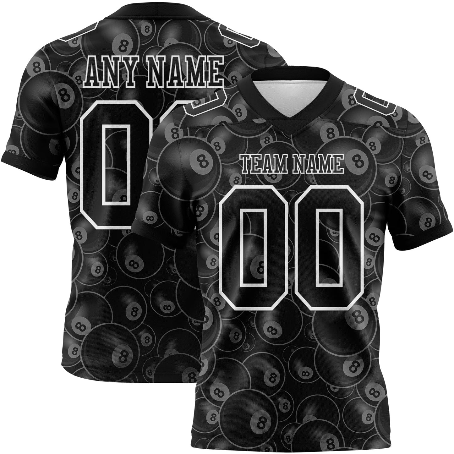Custom Black White 3D Pattern Billiards Snooker 8 Ball Authentic Football Jersey - Main View