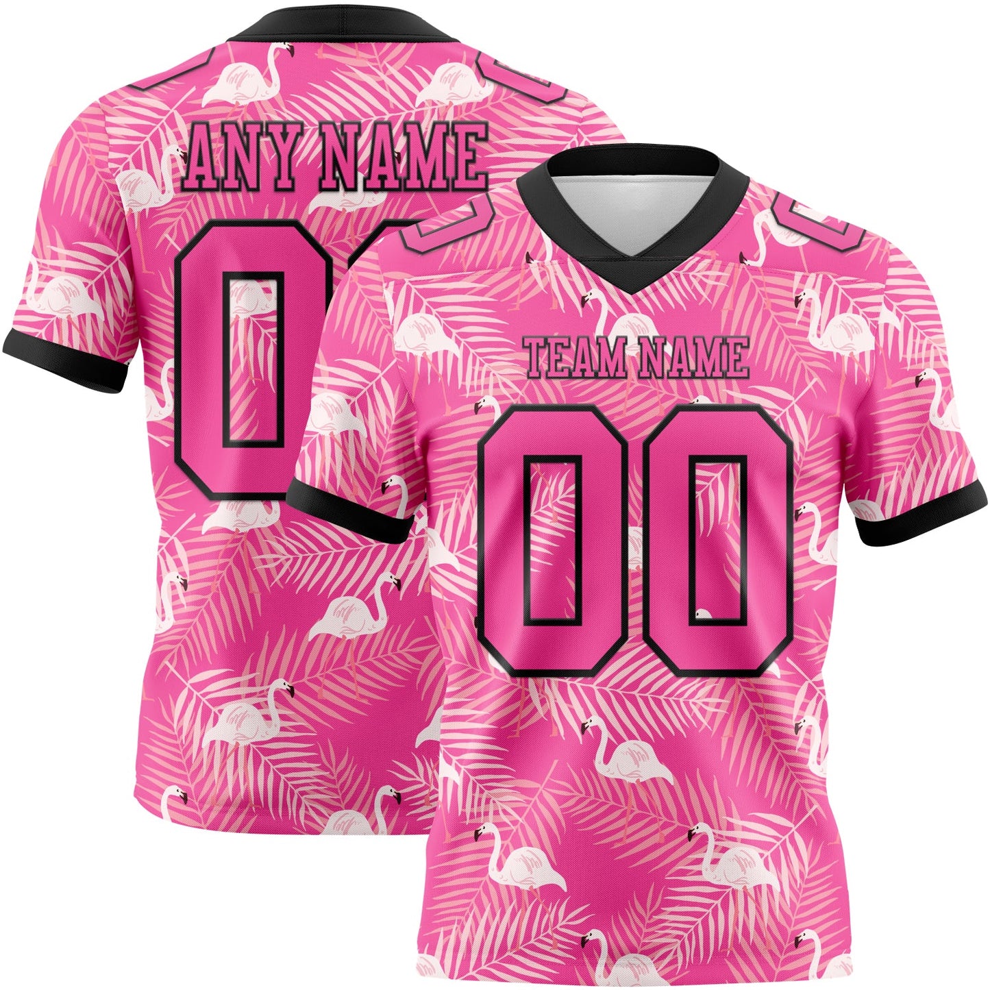 Custom Pink Black 3D Pattern Flamingo Authentic Football Jersey - Main View