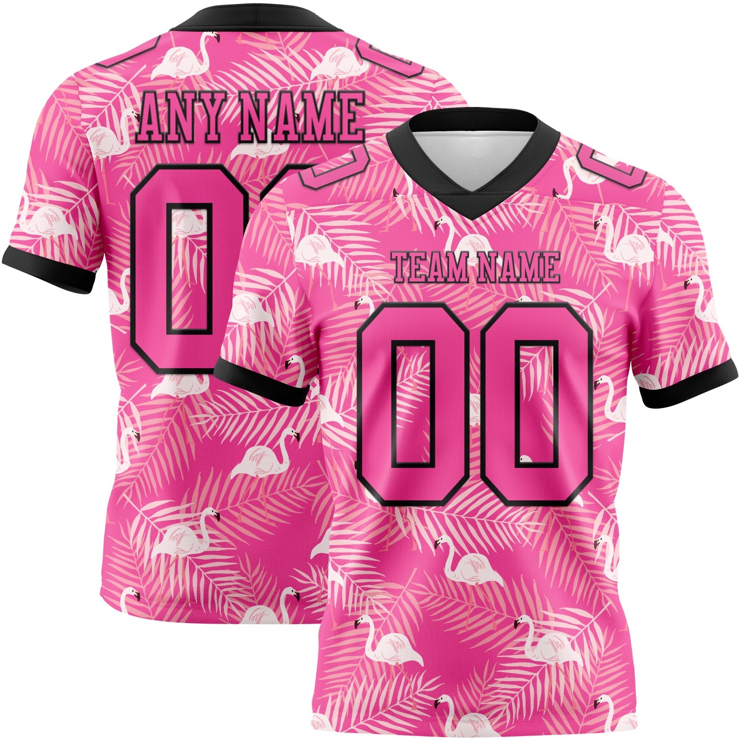 Custom Pink Black 3D Pattern Flamingo Authentic Football Jersey - Main View