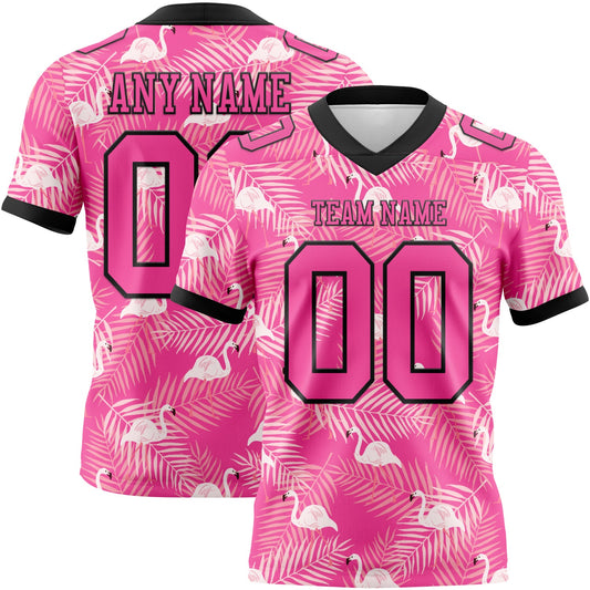 Custom Pink Black 3D Pattern Flamingo Authentic Football Jersey - Main View