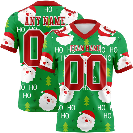 Custom Green Red-White 3D Pattern Christmas Authentic Football Jersey - Main View