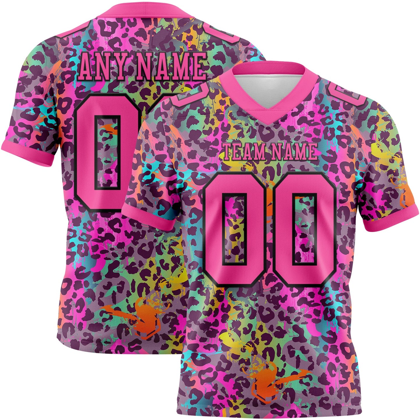 Custom Graffiti Pattern Pink-Black 3D Pattern Colorful Leopard Print Authentic Football Jersey - Main View