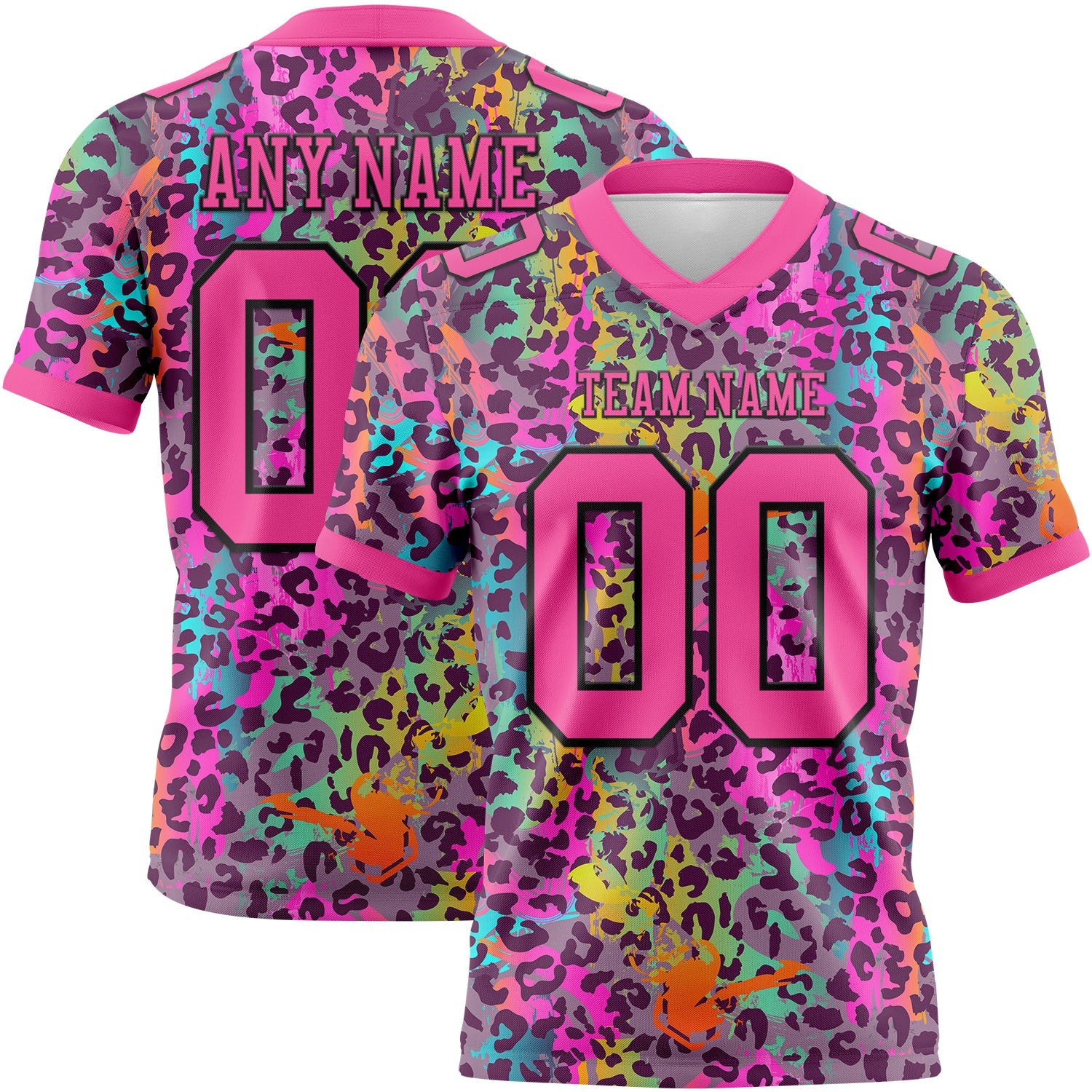 Custom Graffiti Pattern Pink-Black 3D Pattern Colorful Leopard Print Authentic Football Jersey - Main View