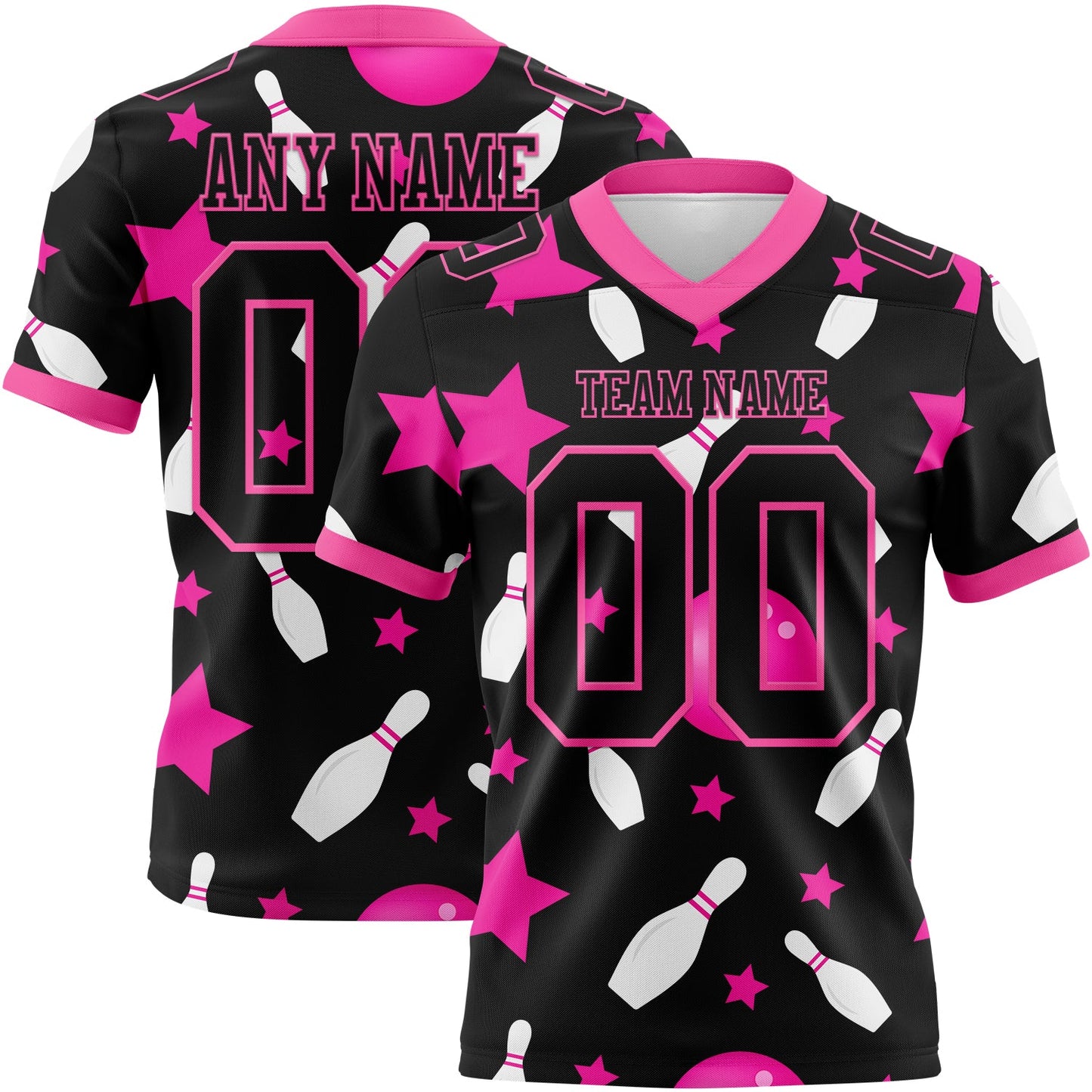 Custom Black Pink 3D Pattern Bowling Authentic Football Jersey - Main View