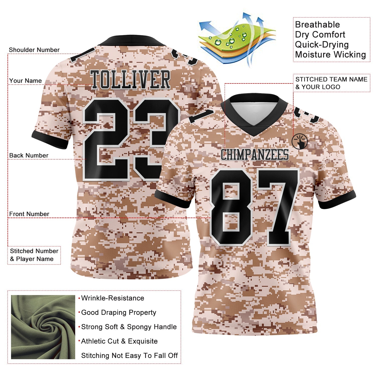 Custom Camo Black-White 3D Pattern Salute To Service Authentic Football Jersey view 3
