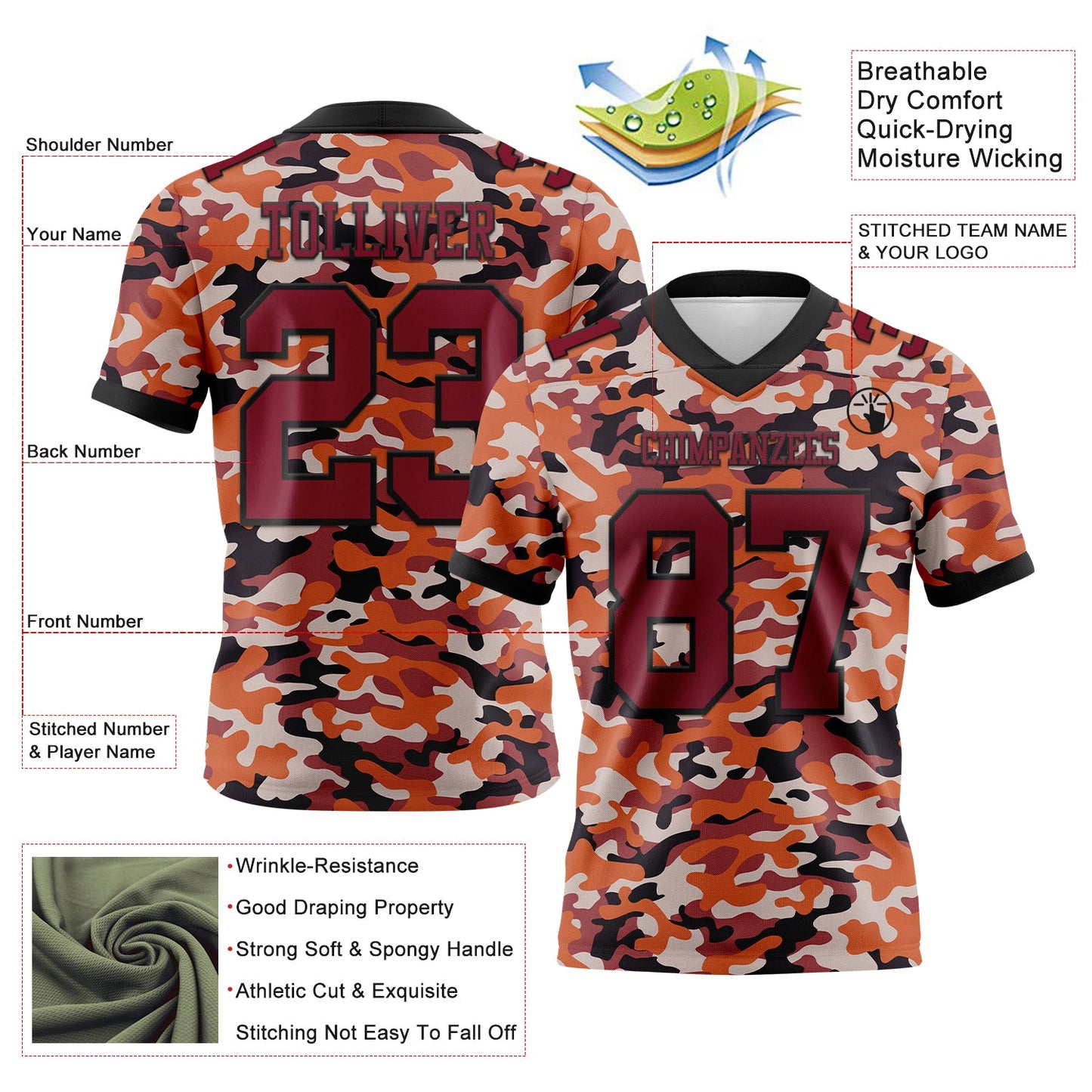 Custom Camo Crimson-Black 3D Pattern Salute To Service Authentic Football Jersey view 3