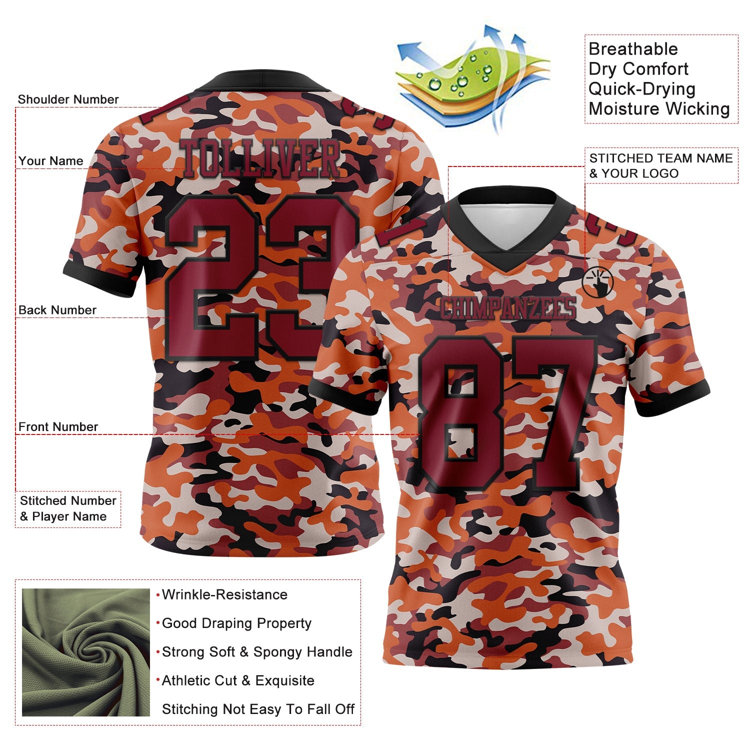 Custom Camo Crimson-Black 3D Pattern Salute To Service Authentic Football Jersey view 3