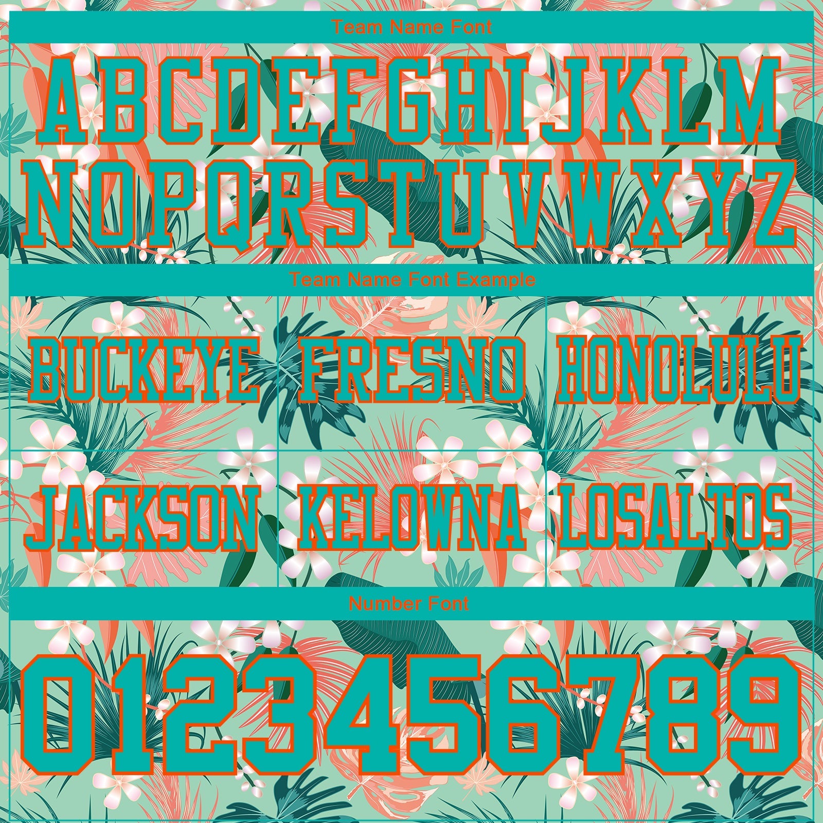 Custom Teal Orange 3D Pattern Hawaii Palm Leaves And Flowers Authentic Football Jersey view 4