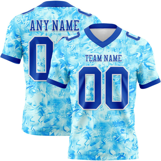 Custom Graffiti Pattern Thunder Blue-White 3D Pattern Scratch Authentic Football Jersey - Main View