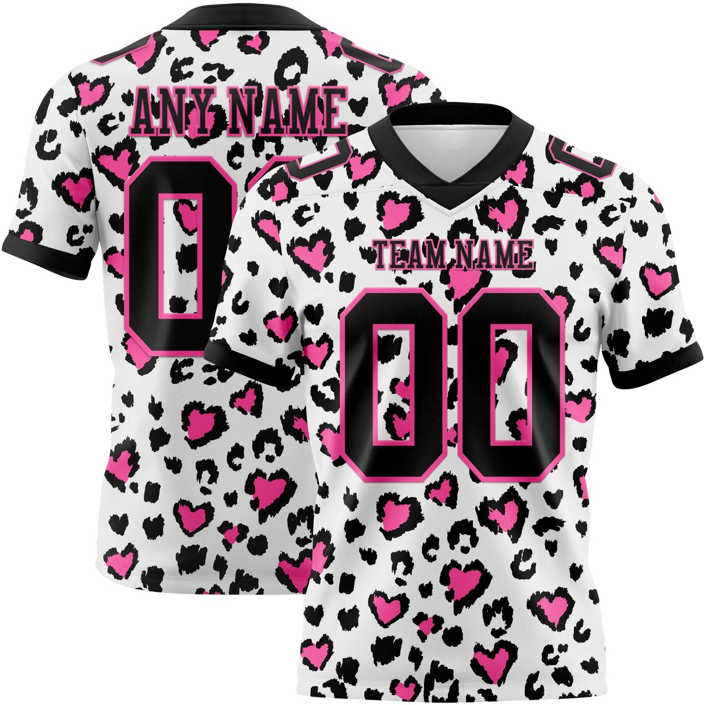 Custom White Black-Pink 3D Pattern Leopard Print Authentic Football Jersey - Main View