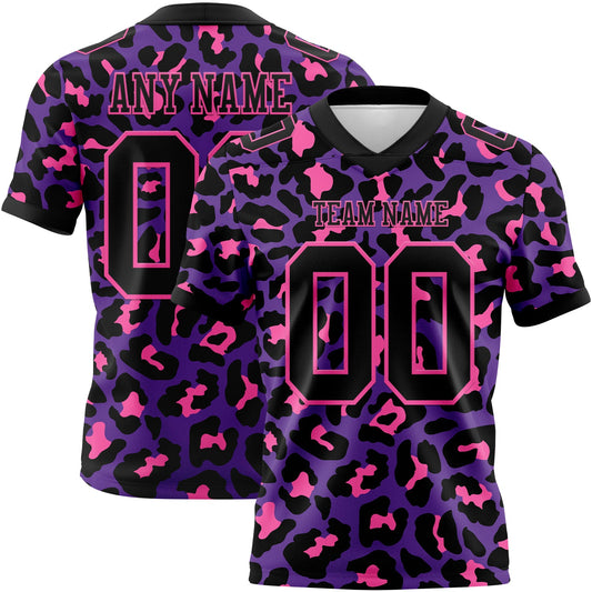 Custom Purple Black-Pink 3D Pattern Leopard Print Authentic Football Jersey - Main View