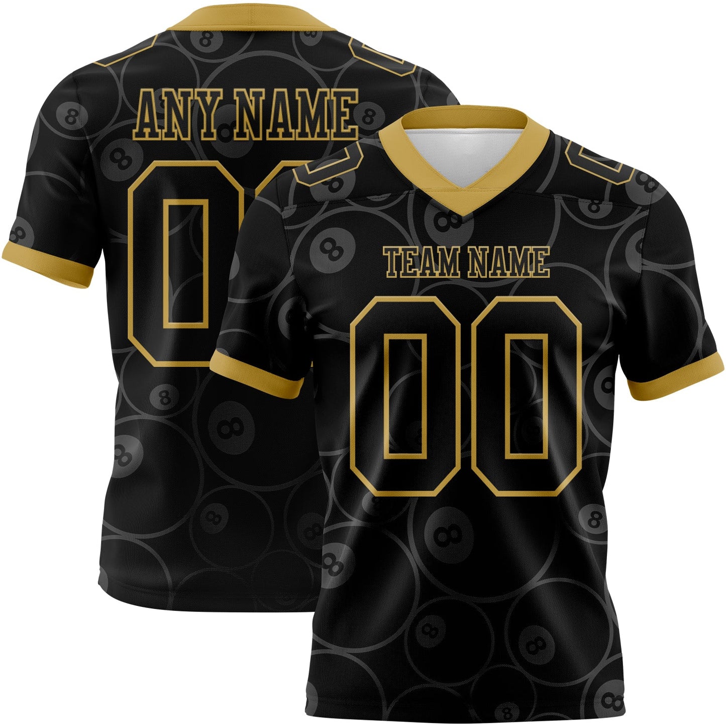 Custom Black Old Gold 3D Pattern Billiards Snooker 8 Ball Authentic Football Jersey - Main View