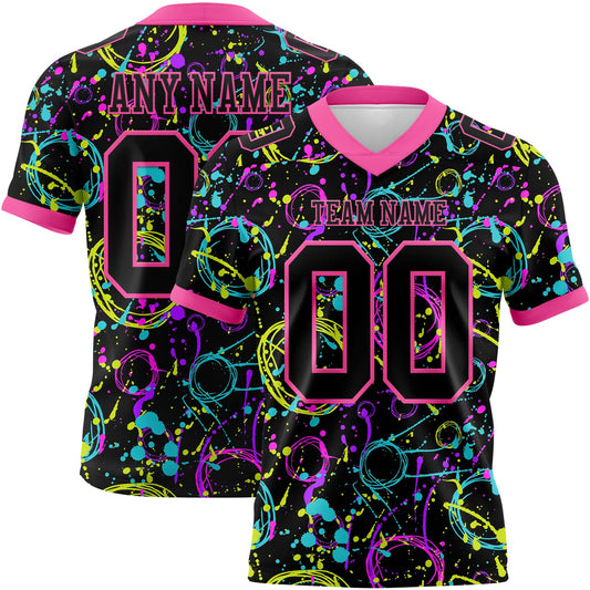 Custom Graffiti Pattern Black-Pink 3D Pattern Neon Splash Authentic Football Jersey - Main View