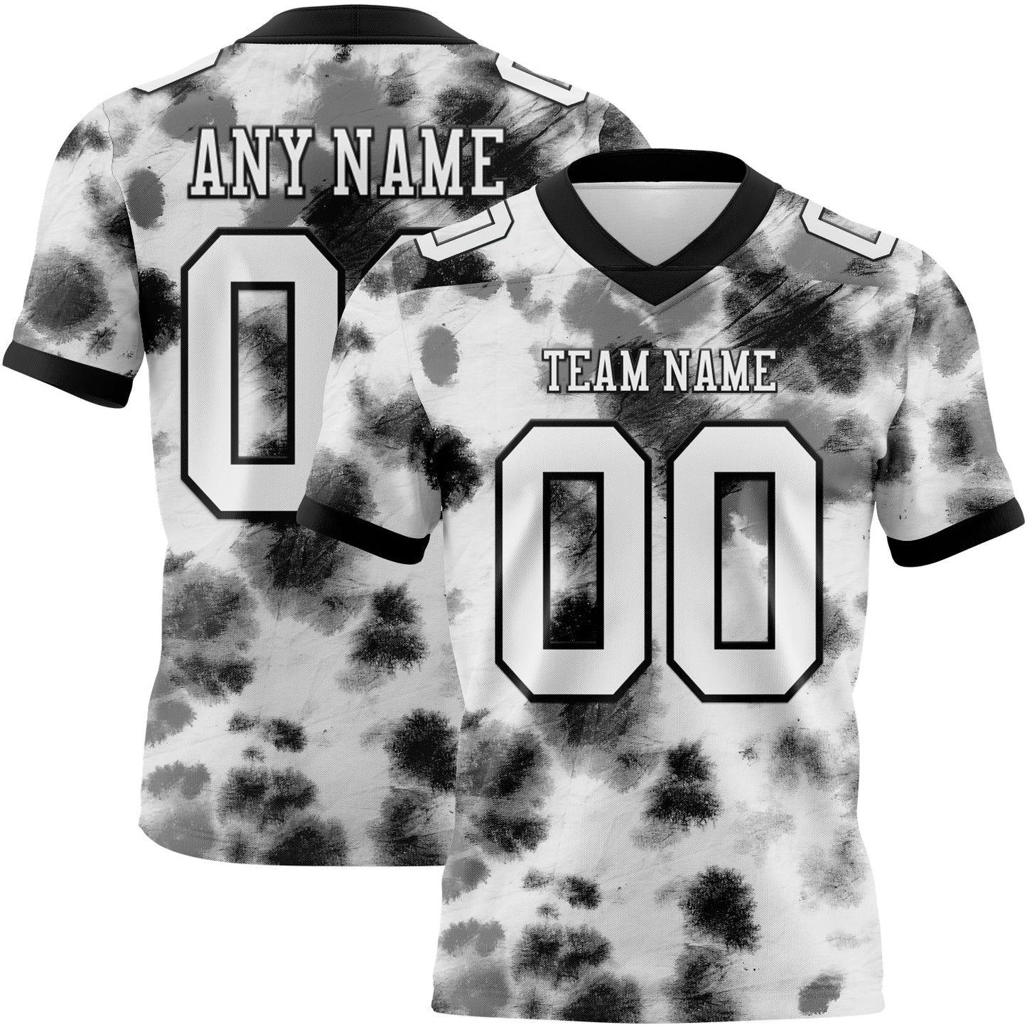 Custom Tie Dye White-Black 3D Pattern Authentic Football Jersey - Main View