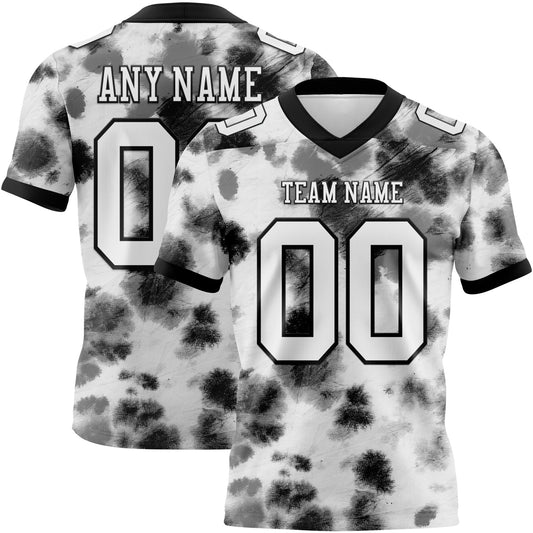 Custom Tie Dye White-Black 3D Pattern Authentic Football Jersey - Main View