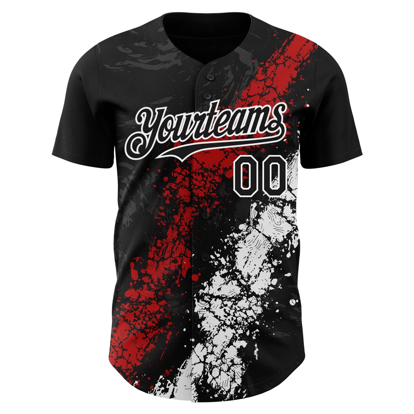 Custom Black Red-White Splash Authentic Baseball Jersey view 2