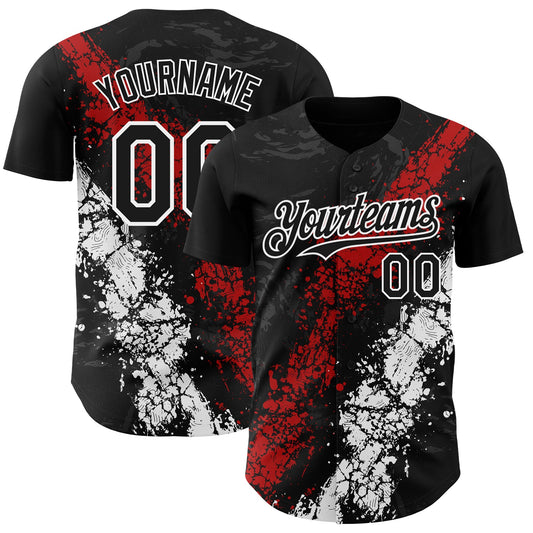 Custom Black Red-White Splash Authentic Baseball Jersey - Main View