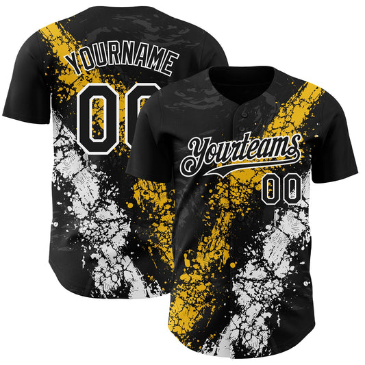 Custom Black Yellow-White Splash Authentic Baseball Jersey - Main View