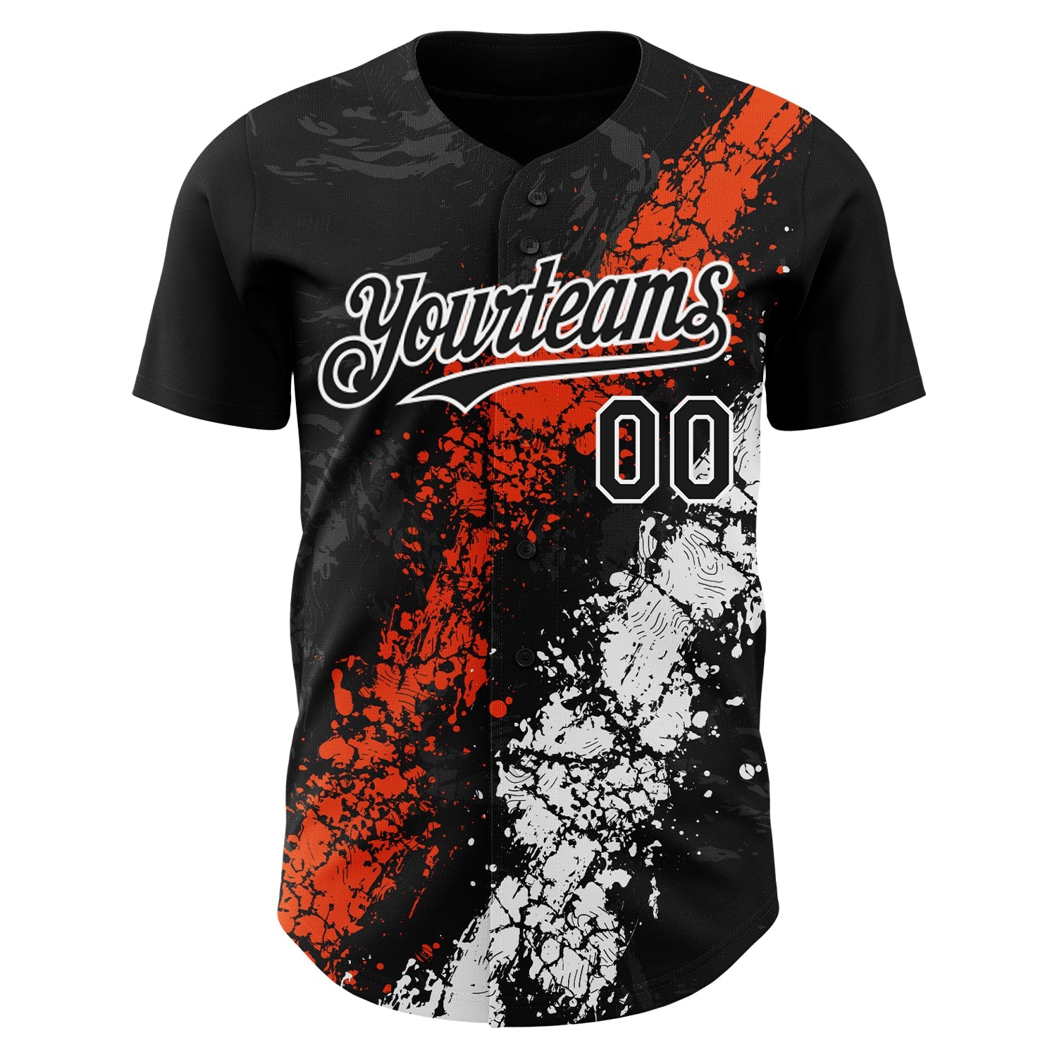 Custom Black Orange-White Splash Authentic Baseball Jersey view 2