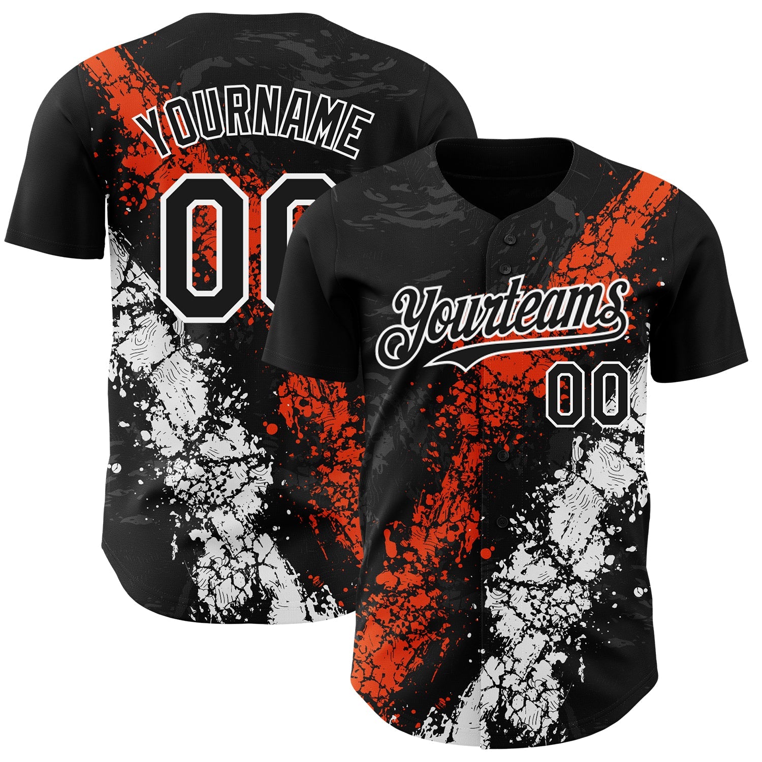 Custom Black Orange-White Splash Authentic Baseball Jersey - Main View