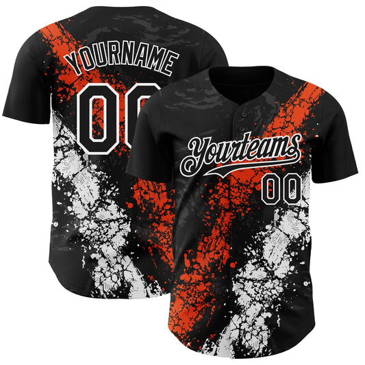 Custom Black Orange-White Splash Authentic Baseball Jersey - Main View