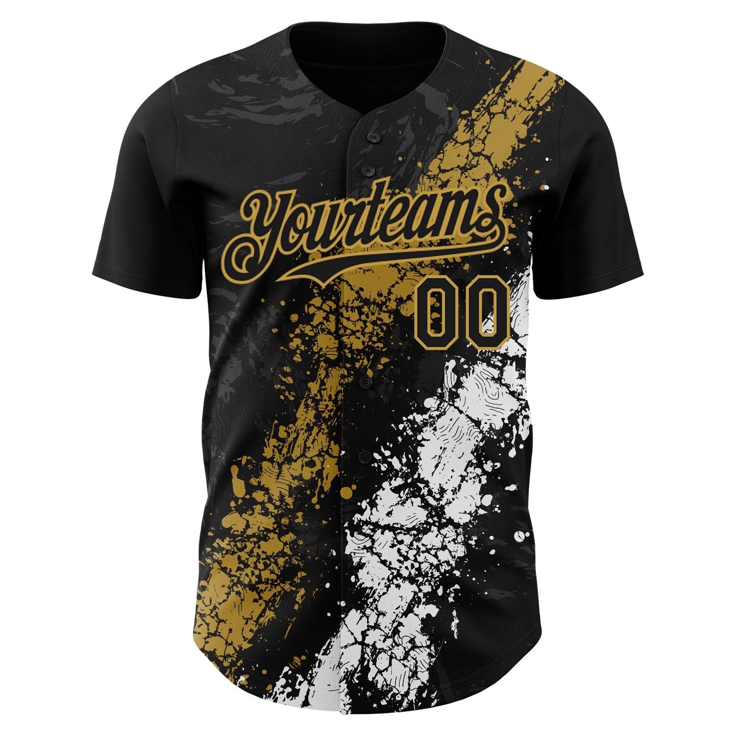 Custom Black Old Gold-White Splash Authentic Baseball Jersey view 2