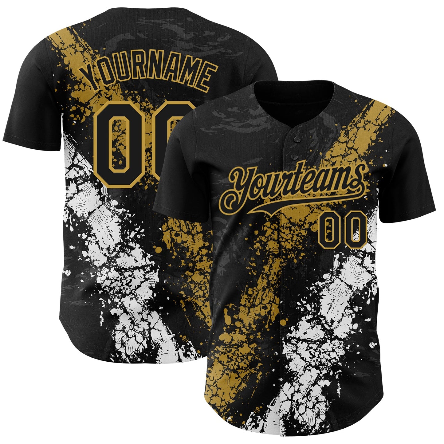 Custom Black Old Gold-White Splash Authentic Baseball Jersey - Main View