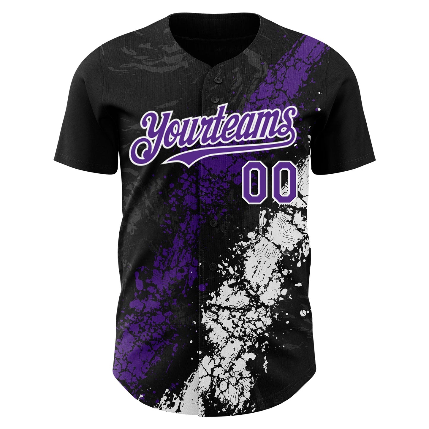 Custom Black Purple-White Splash Authentic Baseball Jersey view 2