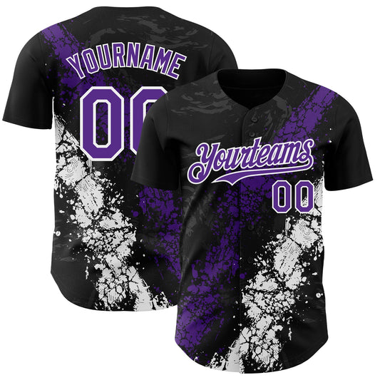 Custom Black Purple-White Splash Authentic Baseball Jersey - Main View