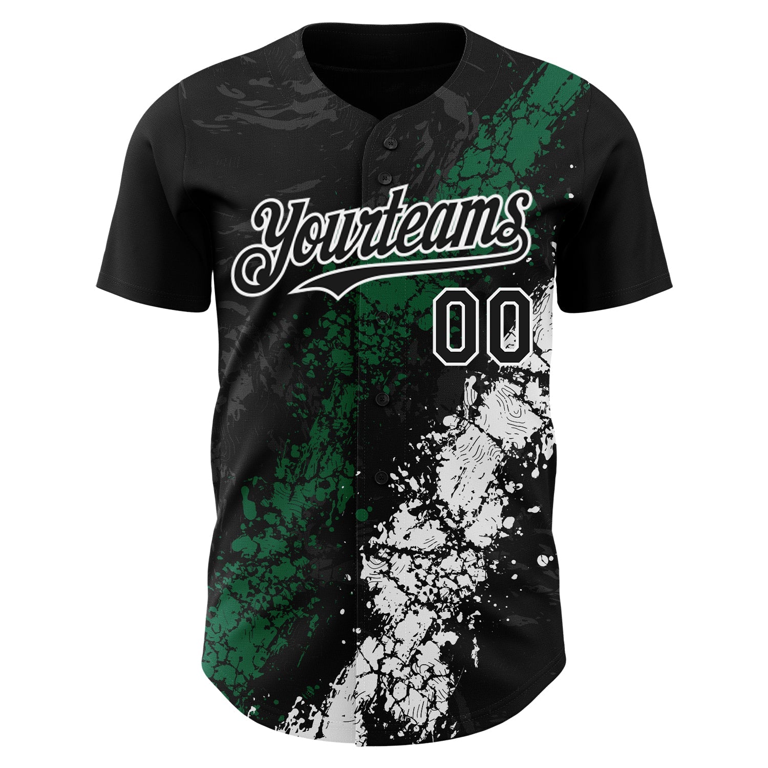 Custom Black Kelly Green-White Splash Authentic Baseball Jersey view 2