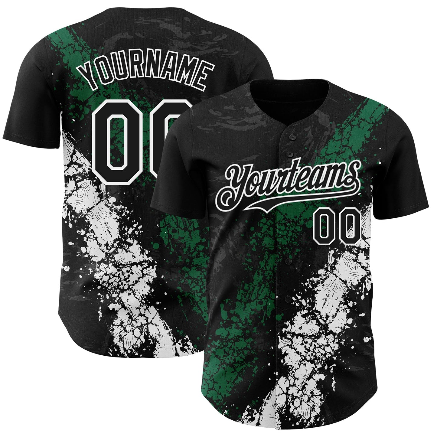 Custom Black Kelly Green-White Splash Authentic Baseball Jersey - Main View