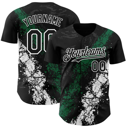 Custom Black Kelly Green-White Splash Authentic Baseball Jersey - Main View