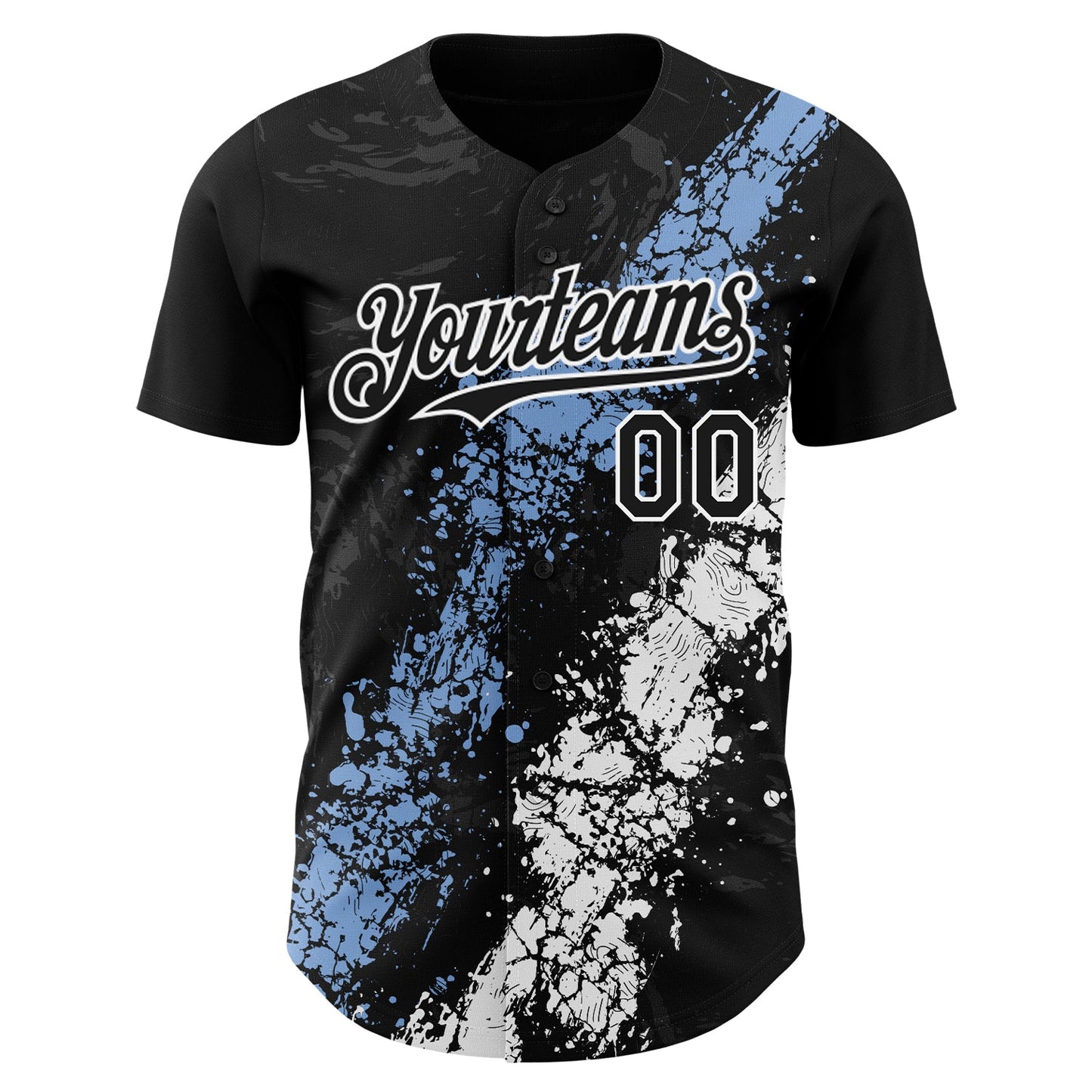 Custom Black Light Blue-White Splash Authentic Baseball Jersey view 2