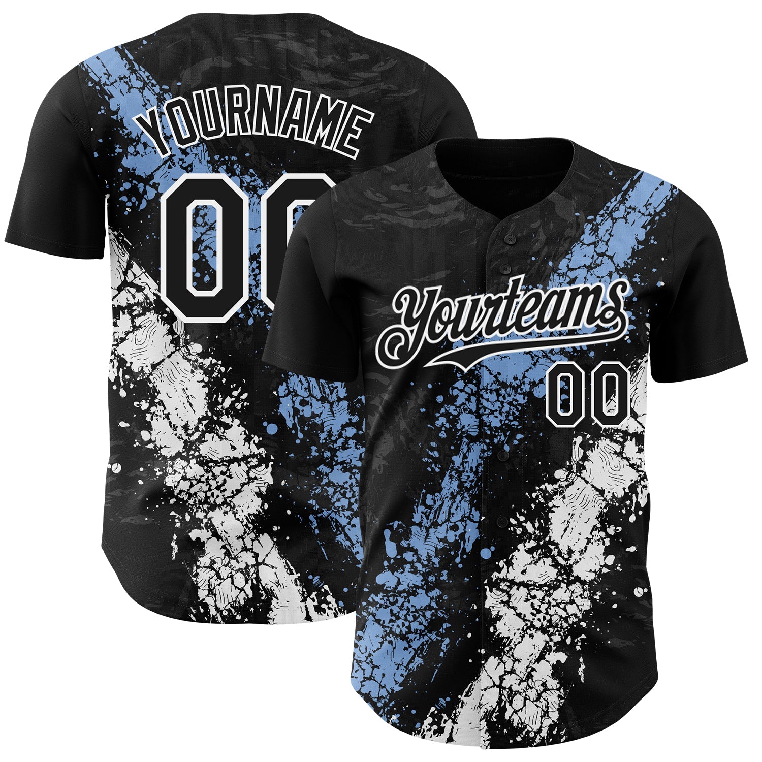 Custom Black Light Blue-White Splash Authentic Baseball Jersey - Main View