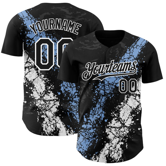 Custom Black Light Blue-White Splash Authentic Baseball Jersey - Main View