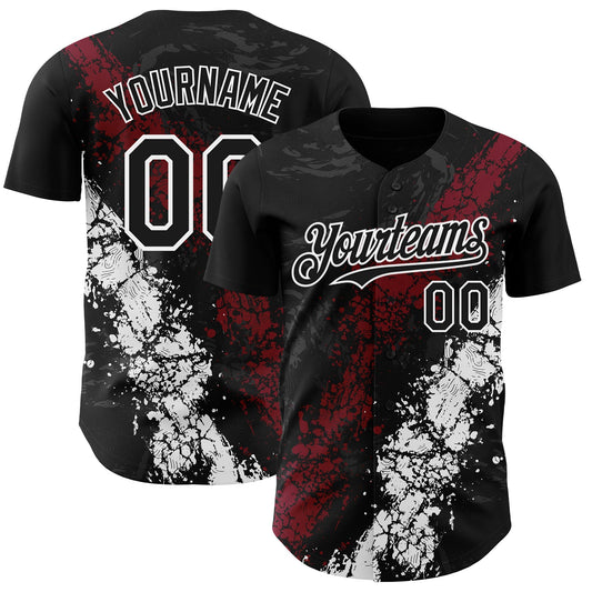 Custom Black Crimson-White Splash Authentic Baseball Jersey - Main View