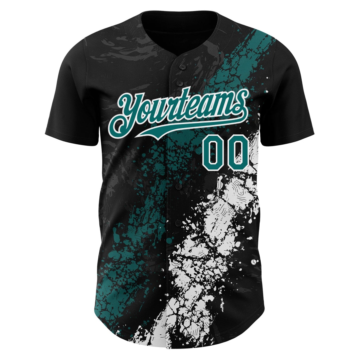 Custom Black Teal-White Splash Authentic Baseball Jersey view 2