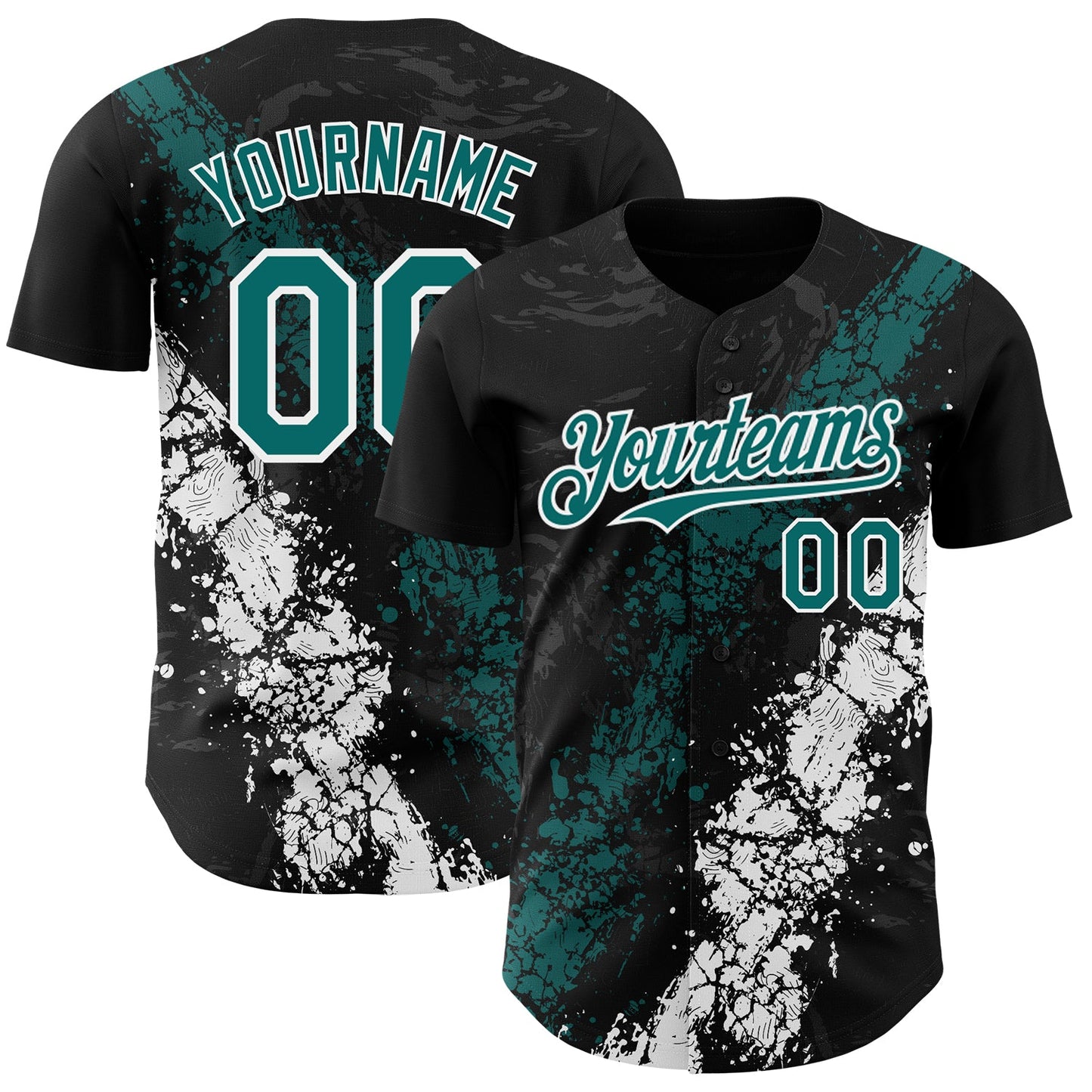 Custom Black Teal-White Splash Authentic Baseball Jersey - Main View