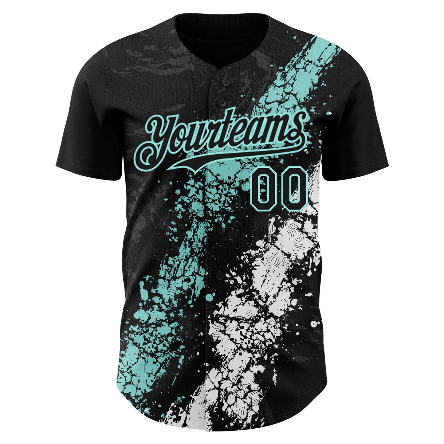 Custom Black Ice Blue-White Splash Authentic Baseball Jersey view 2