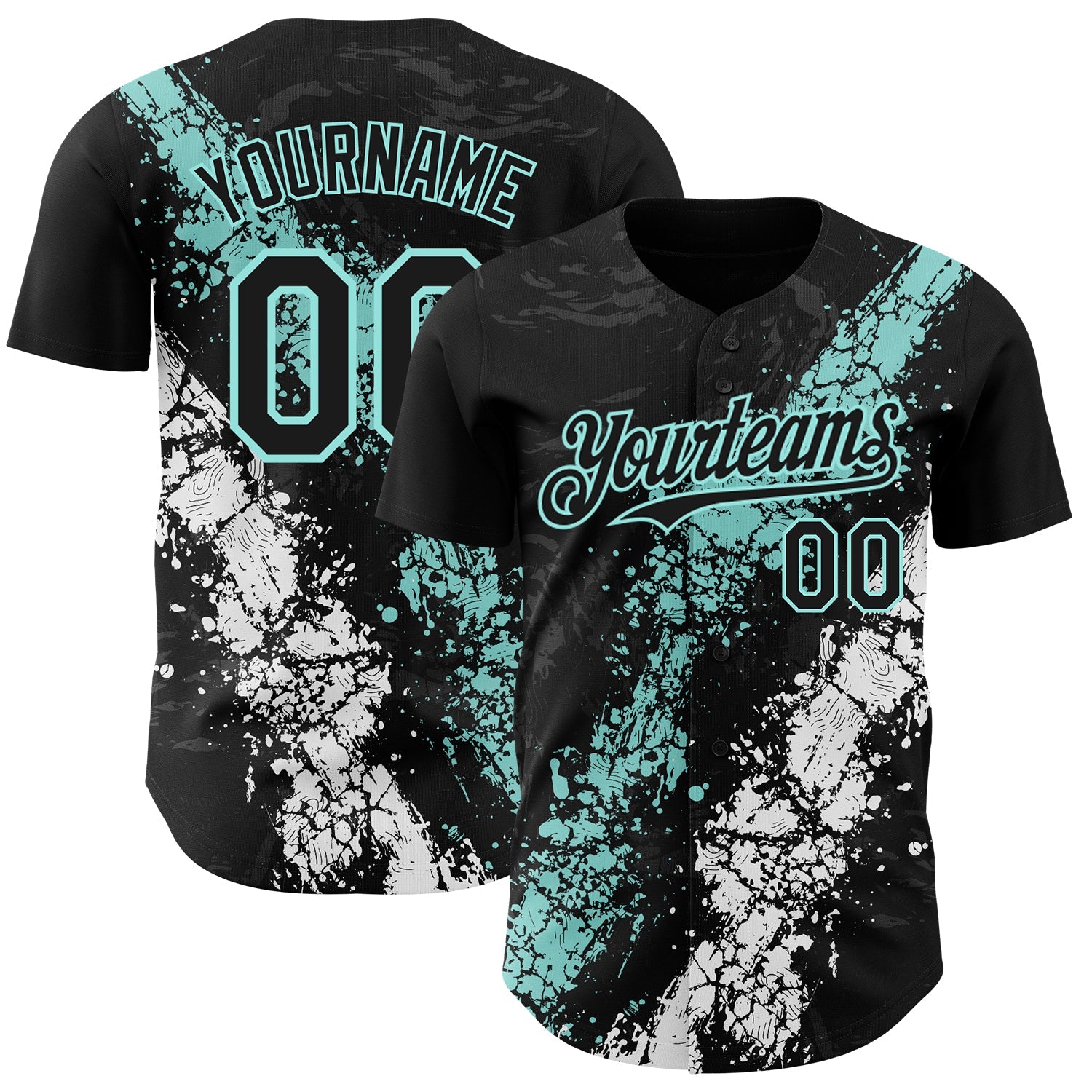 Custom Black Ice Blue-White Splash Authentic Baseball Jersey - Main View