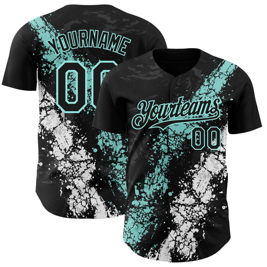Custom Black Ice Blue-White Splash Authentic Baseball Jersey - Main View