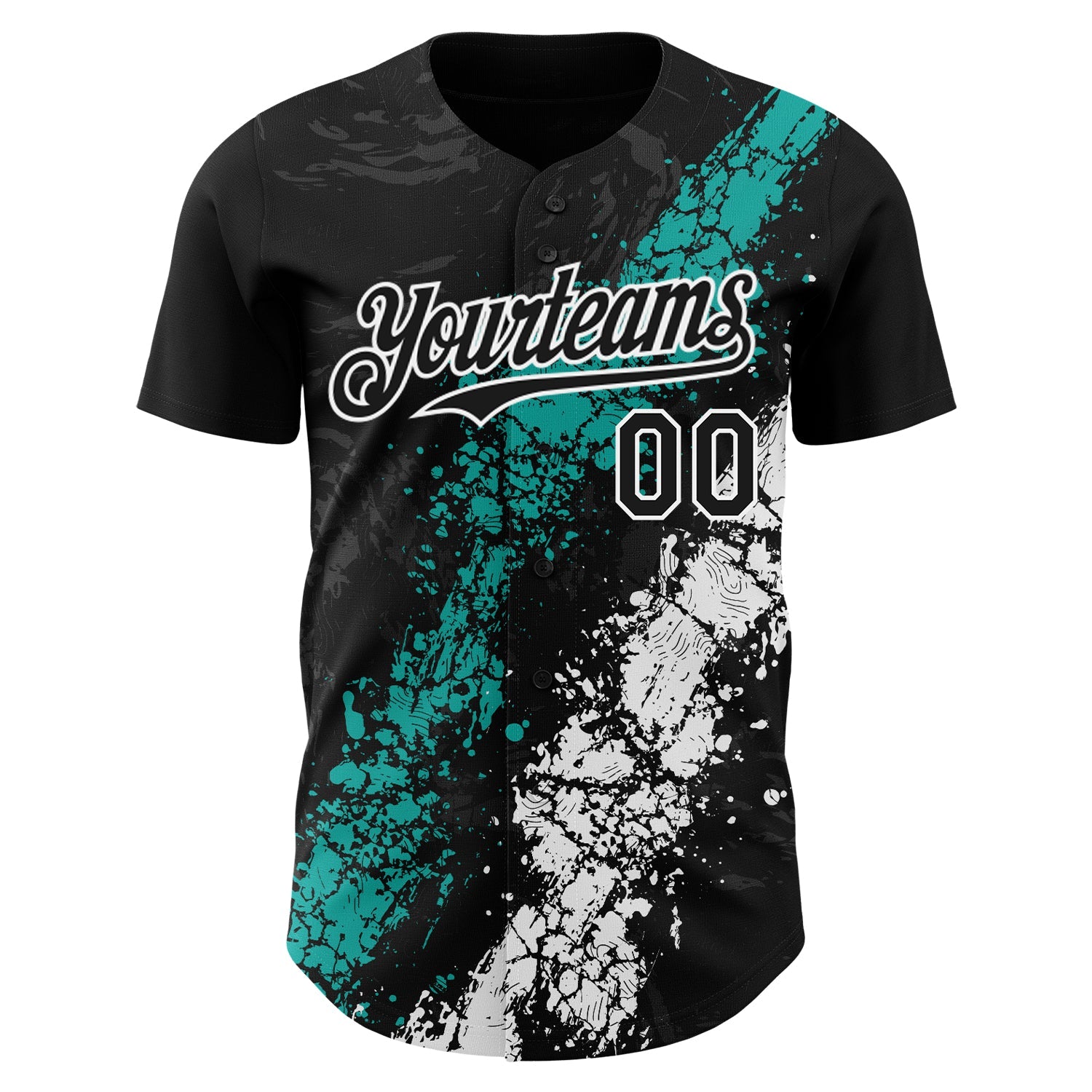 Custom Black Aqua-White Splash Authentic Baseball Jersey view 2