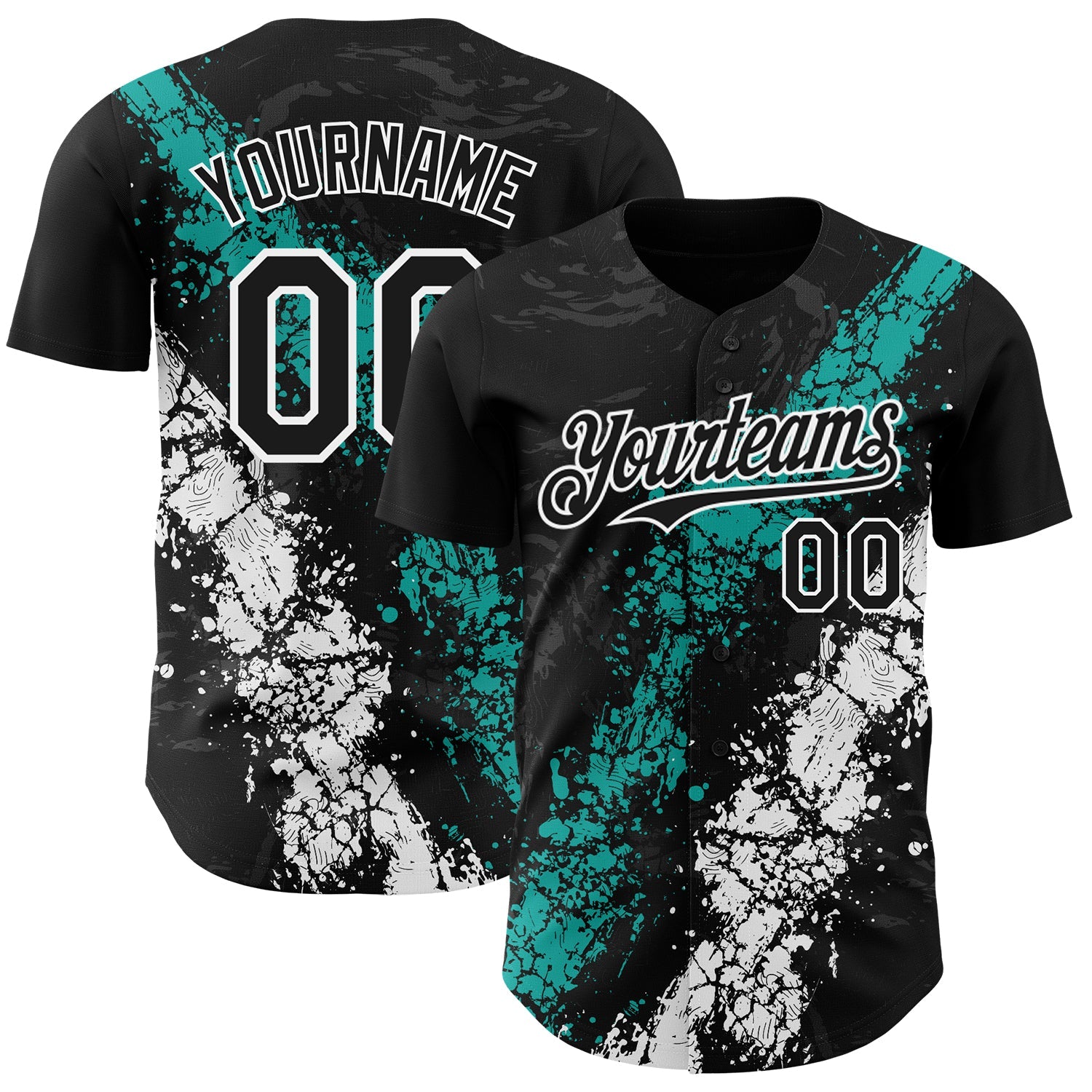 Custom Black Aqua-White Splash Authentic Baseball Jersey - Main View