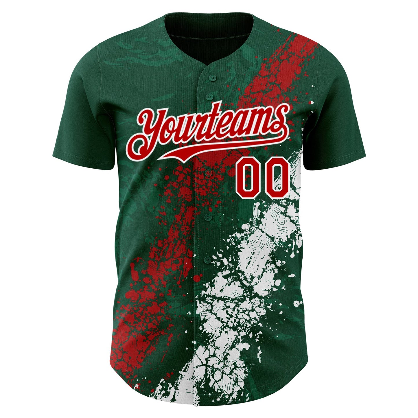 Custom Green Red-White Splash Authentic Baseball Jersey view 2