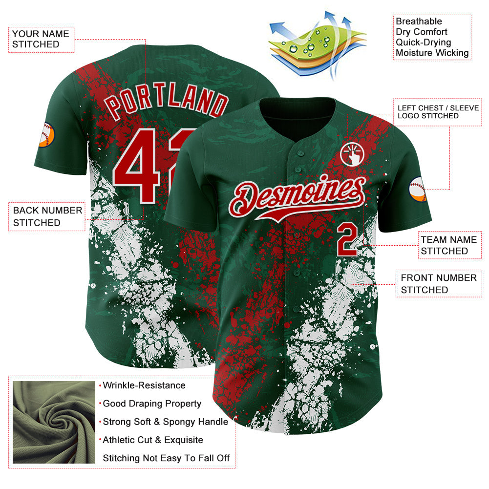 Custom Green Red-White Splash Authentic Baseball Jersey view 3