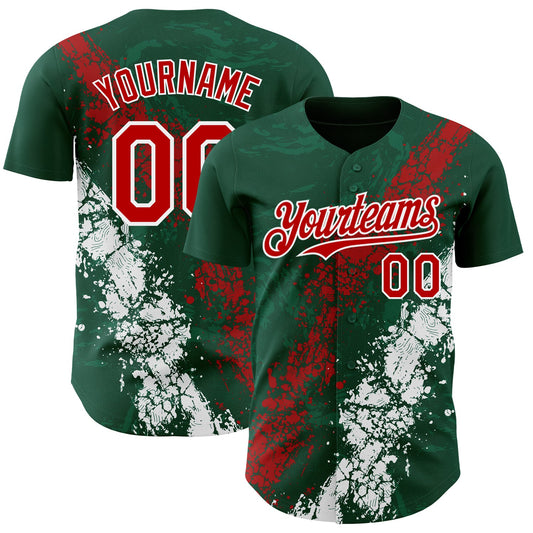 Custom Green Red-White Splash Authentic Baseball Jersey - Main View