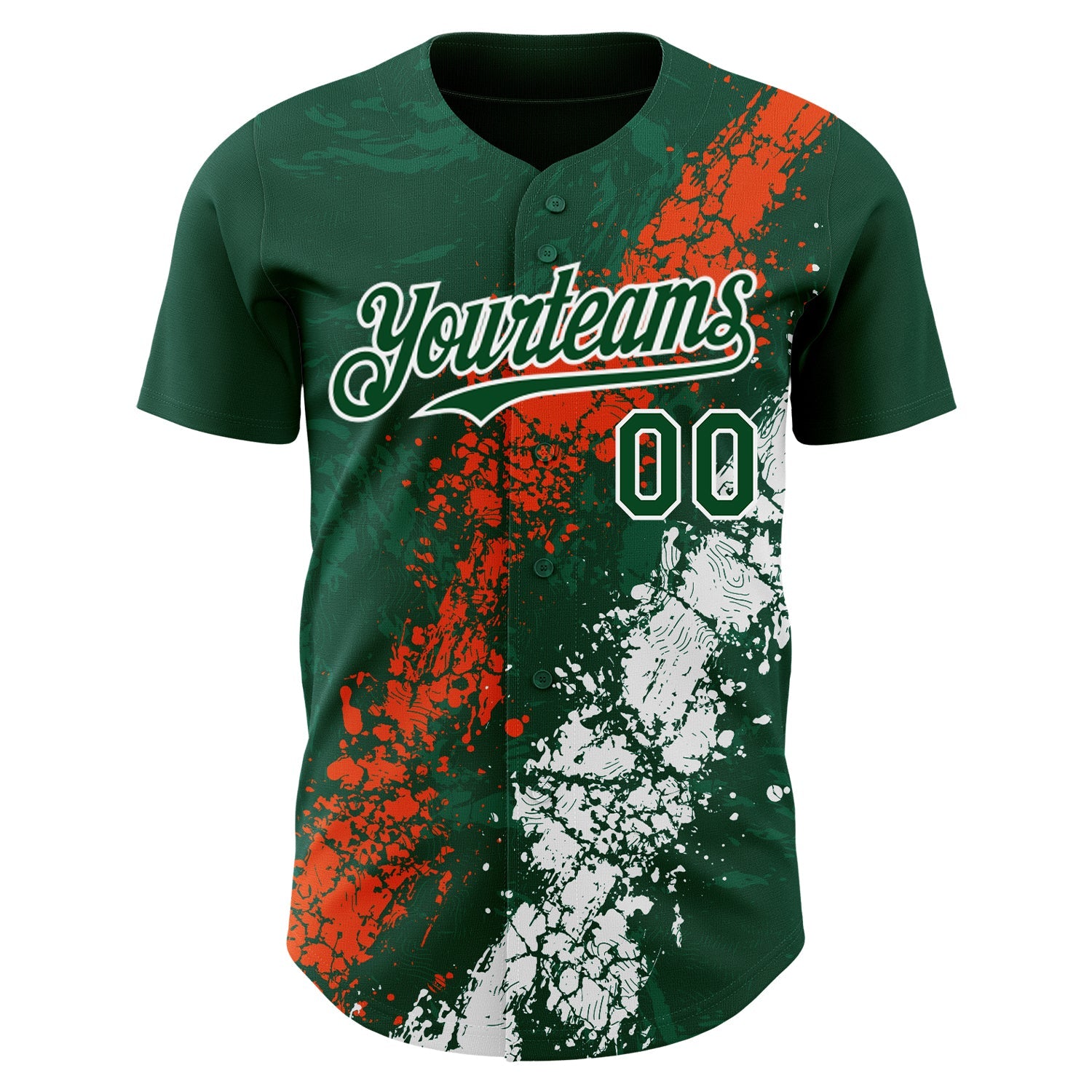 Custom Green Orange-White Splash Authentic Baseball Jersey view 2