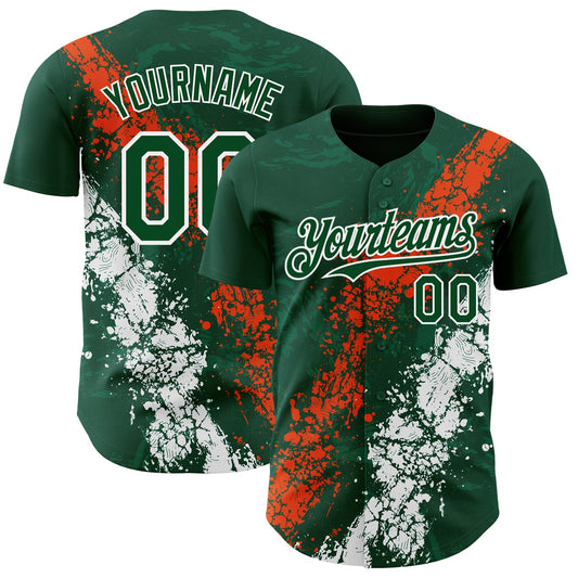 Custom Green Orange-White Splash Authentic Baseball Jersey - Main View