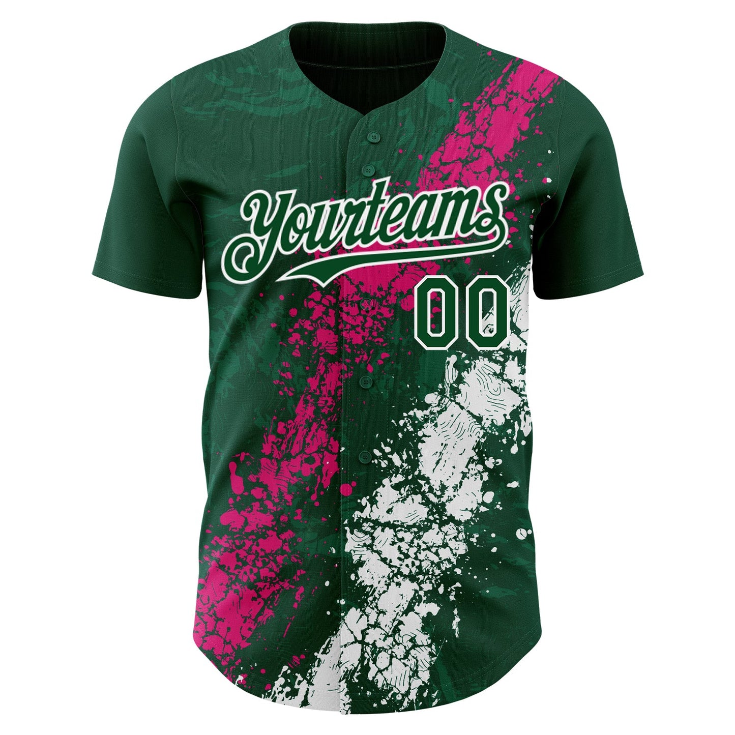 Custom Green Hot Pink-White Splash Authentic Baseball Jersey view 2